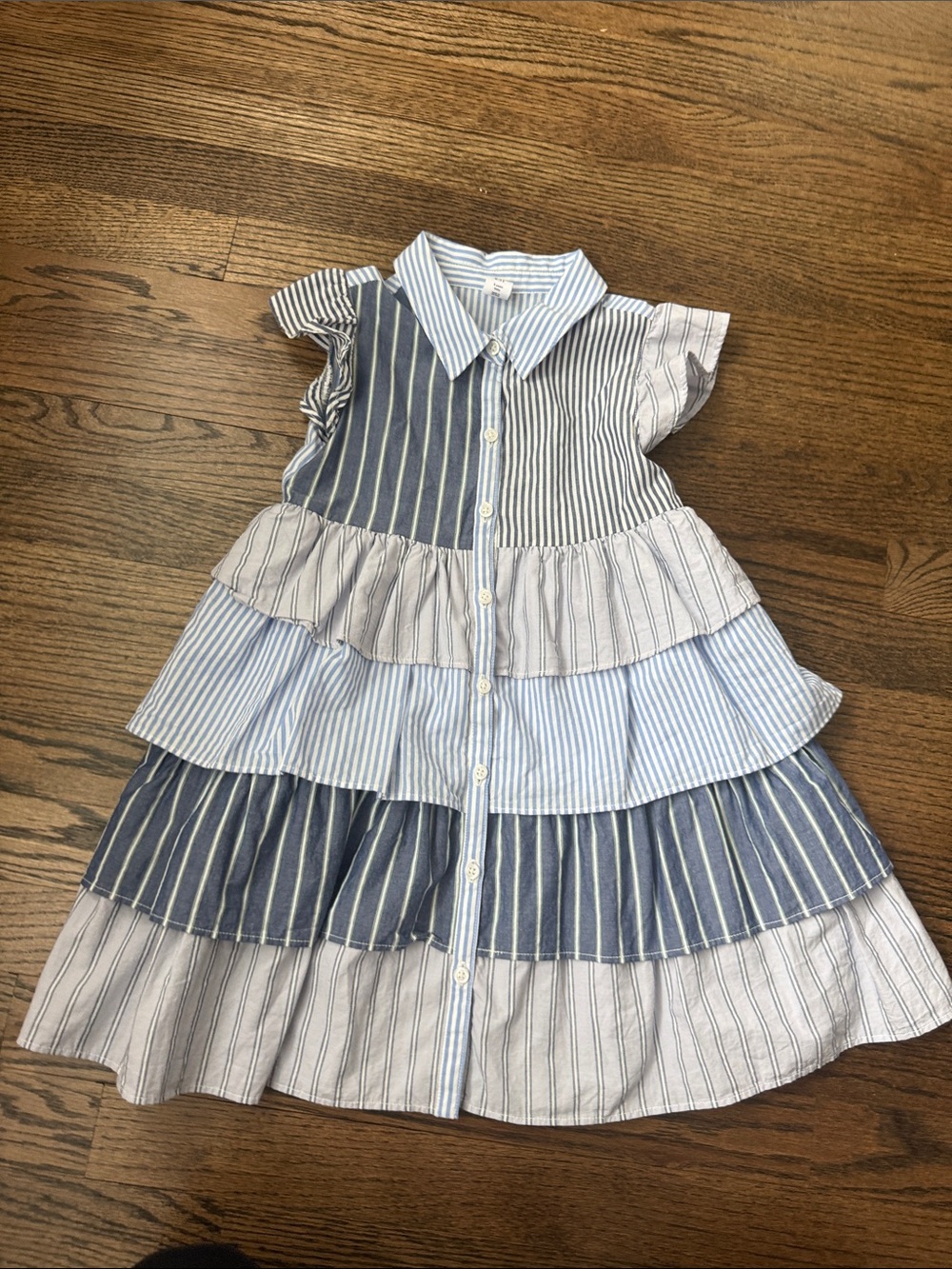 GAP Blue and White Striped Tiered Button-Front Dress